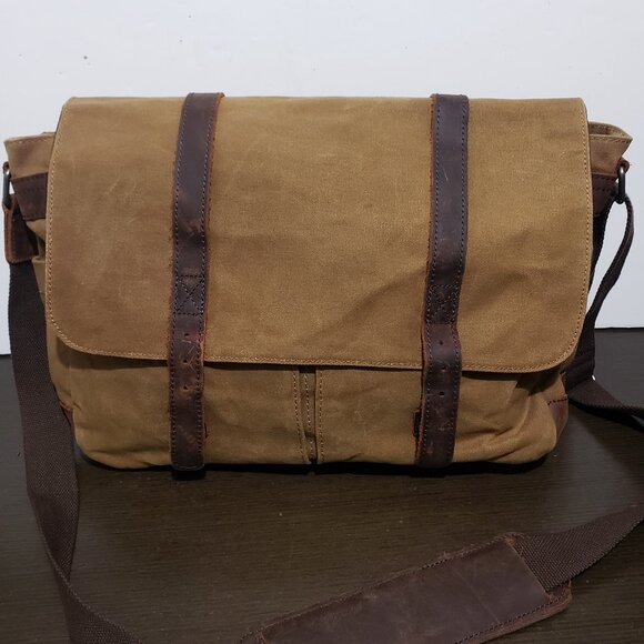 Waterproof Canvas & Leather Laptop Bag Briefcase Messenger Shoulder Bag - Picture 1 of 15